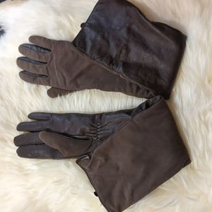 Winter brown long suede/leather gloves